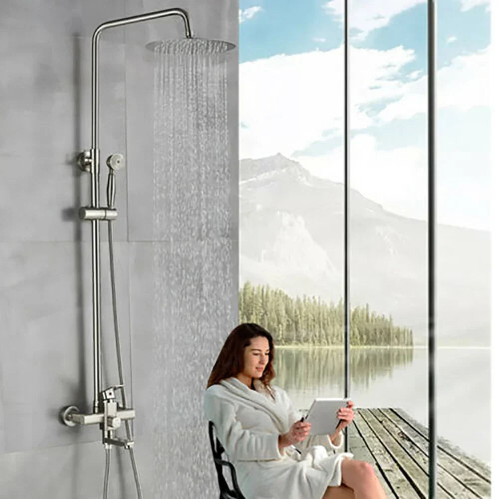 DecorBites™ Brushed Nickel Shower Faucet Set with Rainfall Shower Head & Hand Held Mixer