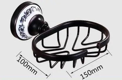 مجموعة إكسسوارات الحمام DecorBites™ المصنوعة من البورسلين الأسود والنحاس