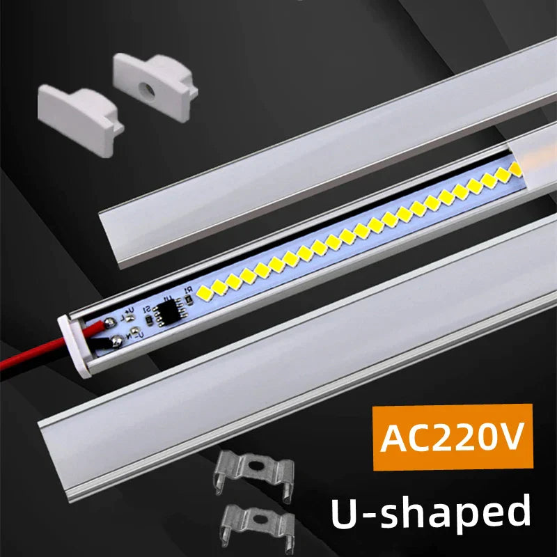 Perfiles de aluminio para tiras LED en forma de U AC220V de DecorBites™ - Iluminación lineal tubular bajo mueble