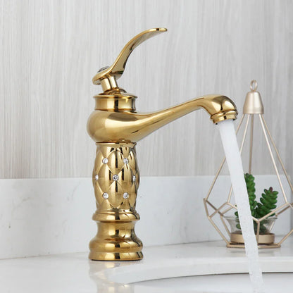 DecorBites™ Golden Plated Bathroom Basin Faucet High Short Style Single Handle Sink Mixer Tap