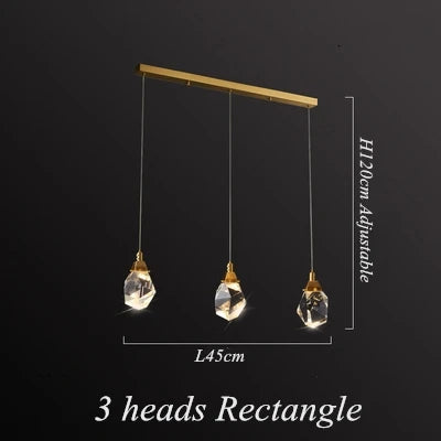 DecorBites™ Diamond Crystal LED Chandelier, Brass Ceiling Pendant Light for Dining Room