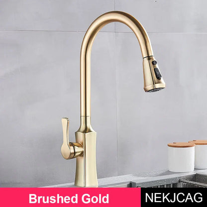 DecorBites™ Gold Single Handle Kitchen Faucet: Hot and Cold Water Tap