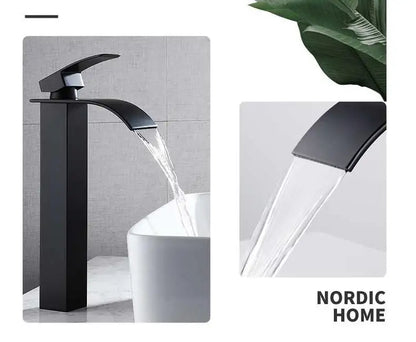 DecorBites™ Gold White Waterfall Brass Bathroom Basin Faucet Mixer Tap Hot Cold Sink