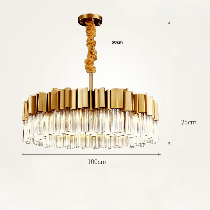 Gold Crystal Chandelier Light Round 100cm Foyer