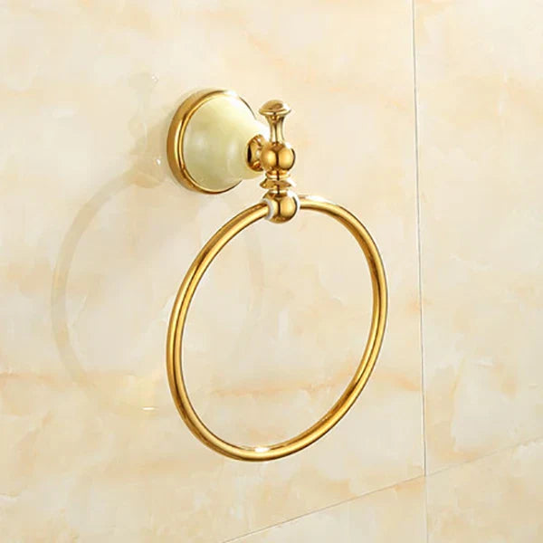 DecorBites™ Gold Bathroom Accessories Set: Shelf, Towel Rack, Holder, Brush Holder, Bath Hardware