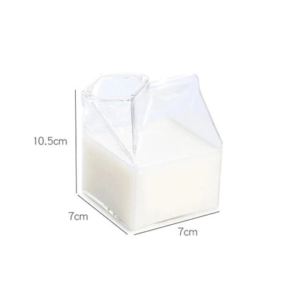 Vaso de cristal DecorBites™ con forma de caja de leche creativa - 250 ml | Bonito recipiente transparente para zumo y café
