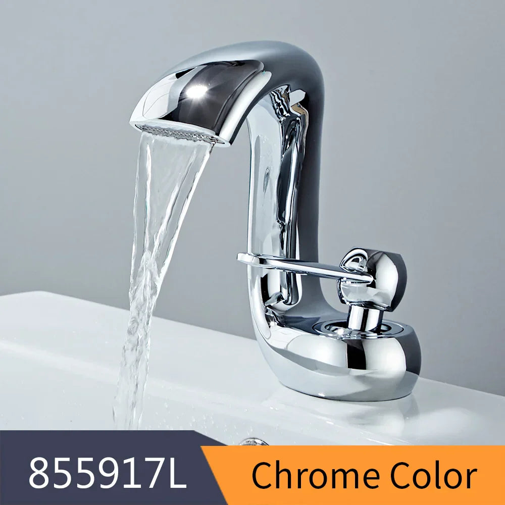 Grifo de Lavabo Decorbites™ Gold Basin: Grifo Mezclador de Una Palanca en Latón Moderno para Baño