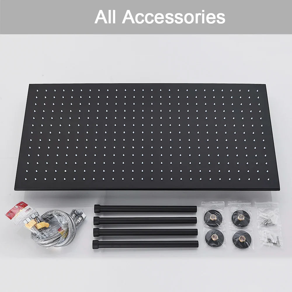 رأس دش DecorBites™‎ بإضاءة LED مقاس 16×32 بوصة - تصميم مربع فاخر متغير الألوان