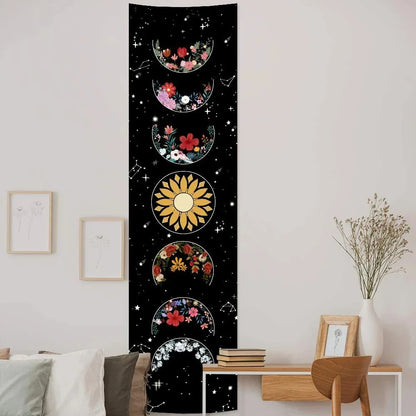 Decobites Moon Phase Tapestry: Bohemian Black and White Wall Hanging