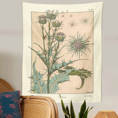 Decobites Wildflower Wall Hanging: Vintage Botanical Tapestry - Nasturtium Thistle Retro Design