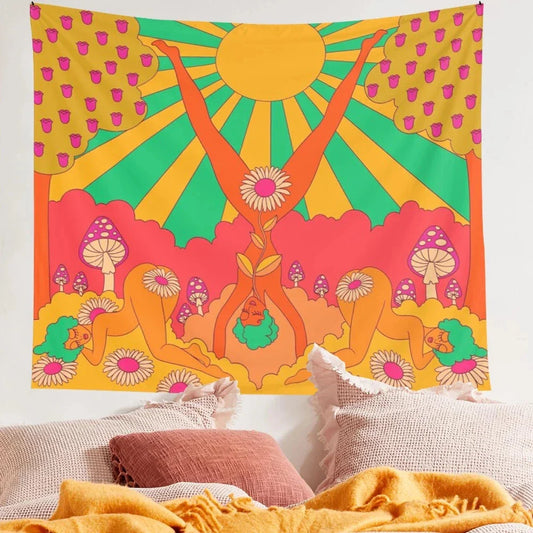 Decobites Sun Magic Tarot Tapestry Wall Hanging Retro Boho Decor Psychedelic Prints