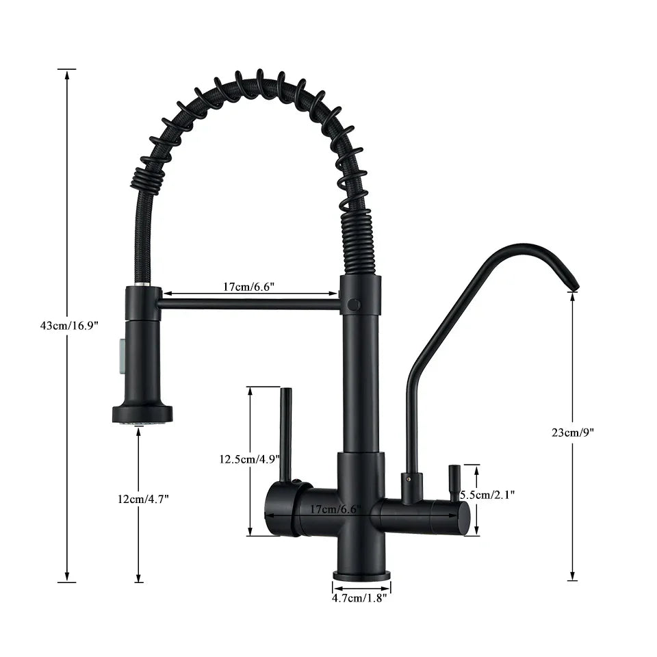 DecorBites™ Black Dual Handle Kitchen Faucet with Water Purification Feature, 360° Rotation