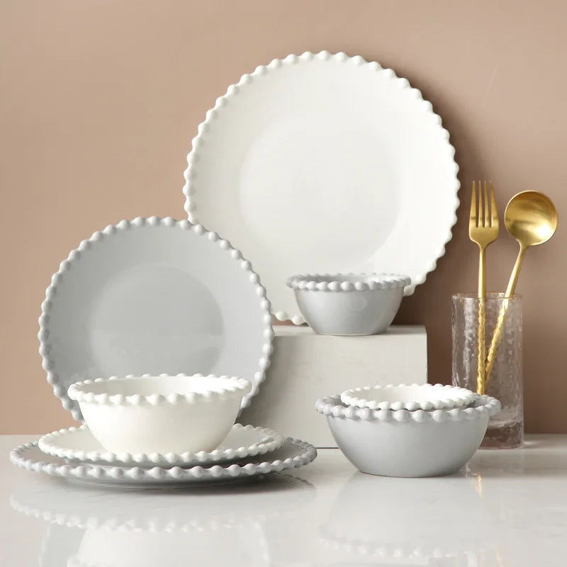 DecorBites™ Heart Shaped Pearl Dinner Plate Set - Elegant Porcelain Tableware for Salad, Soup, Steak