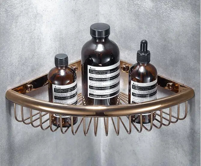 DecorBites™ Gold & Black Corner Shelf: Brass Bathroom Shelves for Stylish Storage