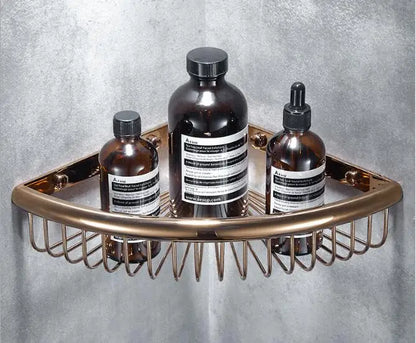 DecorBites™ Gold & Black Corner Shelf: Brass Bathroom Shelves for Stylish Storage