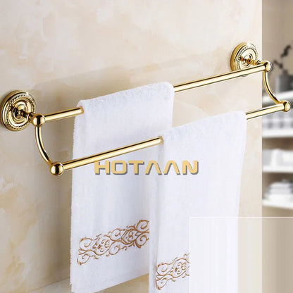 DecorBites™ Gold Brass Bathroom Accessories Set: Robe Hook, Paper Holder, Towel Bar, Towel Ring