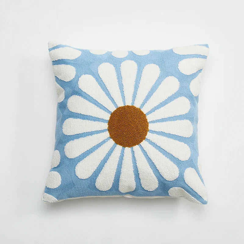 DecorBites™ Embroidered Daisy Dandelion Cushion Cover 45x45cm for Sofa Bed Chair Living Room