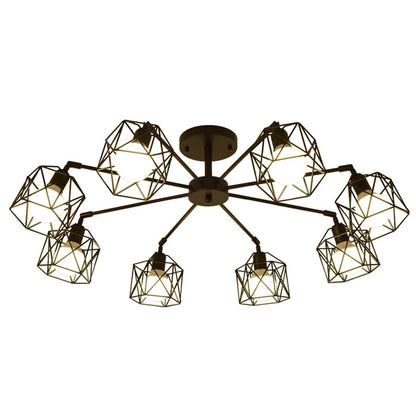 ثريا DecorBites™ ذات القفص الحديدي الأسود: مصباح سقف عصري بتصميم عنكبوت قابل للتعديل