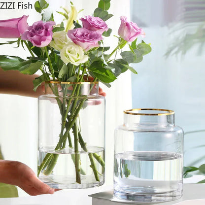 DecorBites™ Gold Glass Vase Hydroponic Plant Flowers Living Room Dining Table Decor