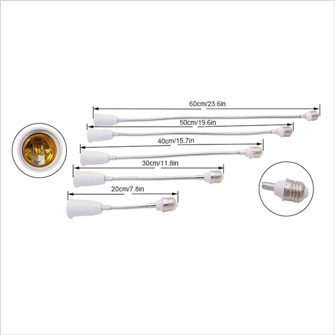 DecorBites™ Gooseneck E27 to E27 Base Extension Adaptor for Lamp Bulb Holder