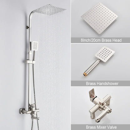 Mezclador de ducha DecorBites™ en oro cepillado con caño giratorio para bañera y rociador tipo lluvia de 8".