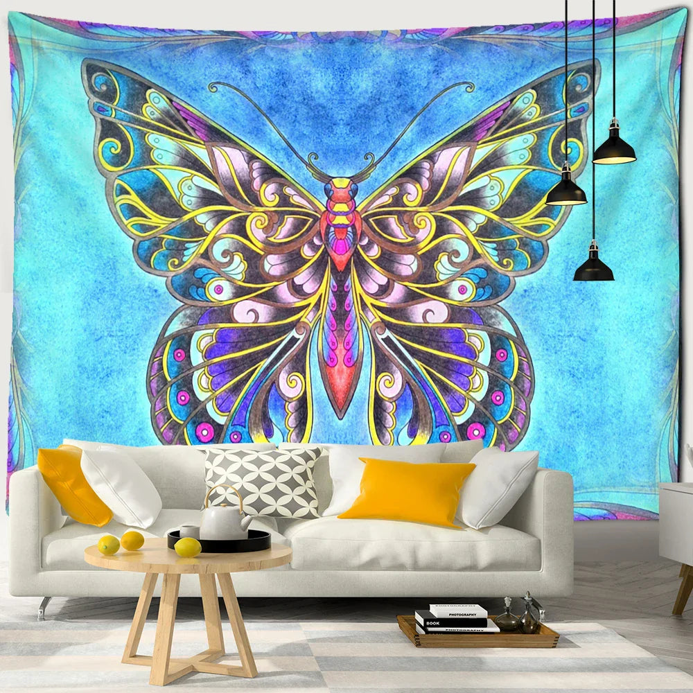 Decobites Moon Phase Butterfly Tapestry: Psychedelic Bohemian Aesthetics Home Decor