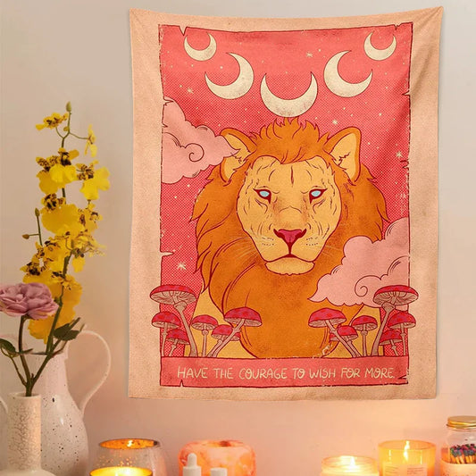 Decobites Pink Tarot Tiger Tapestry Wall Hanging: Divination Witchcraft Decor for Living Room