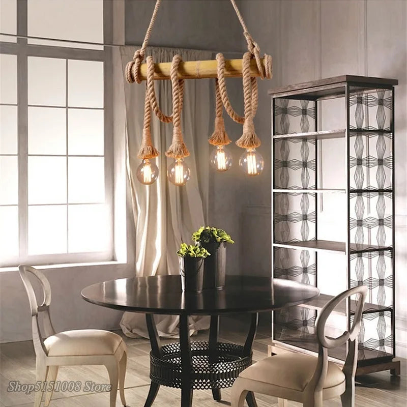 DecorBites™ Hemp Rope Pendant Lights | E27 Bulb | Creative Hanging Lamp for Home and Kitchen