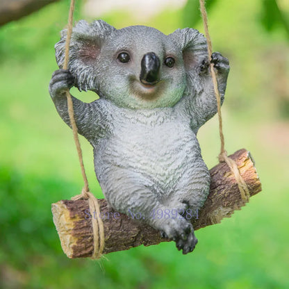 DecorBites™ Cartoon Koala Panda Swinging Garden Sculpture Decoration