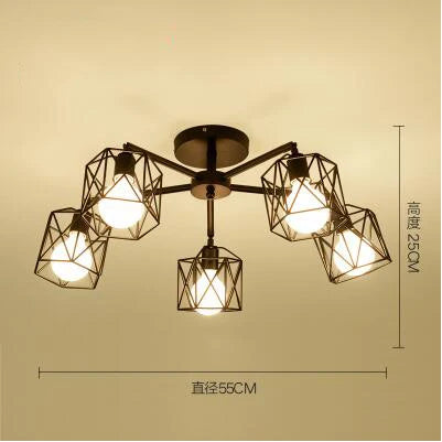 ثريا DecorBites™ ذات القفص الحديدي الأسود: مصباح سقف عصري بتصميم عنكبوت قابل للتعديل