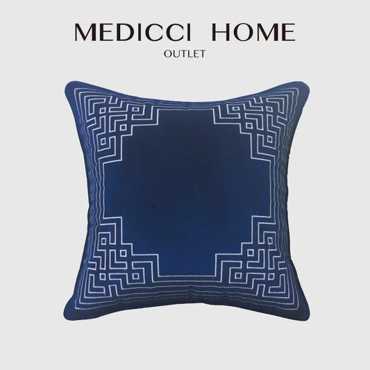 DecorBites™ Blue Geometry Embroidery Cushion Cover Dutch Velvet Pillowcase Shell Gift