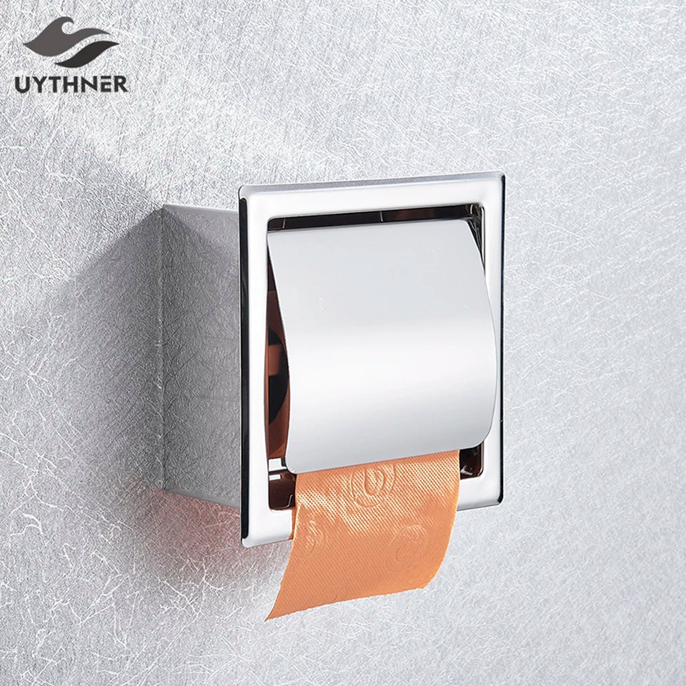 DecorBites™ Bathroom Paper Holder Matte Black/Chrome Wall-Mounted Towel Rack & Roll Paper Box