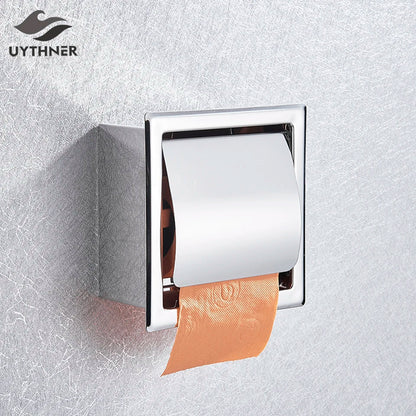 DecorBites™ Bathroom Paper Holder Matte Black/Chrome Wall-Mounted Towel Rack & Roll Paper Box