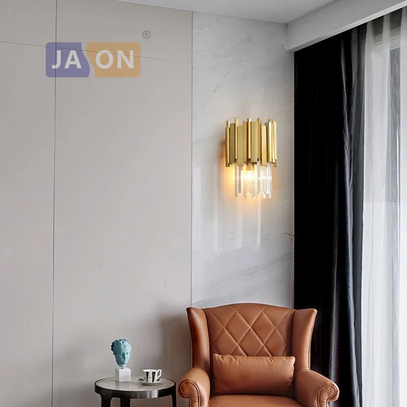 DecorBites™ Crystal Golden LED Wall Sconce Stainless Steel Postmodern Art Deco Wall Light