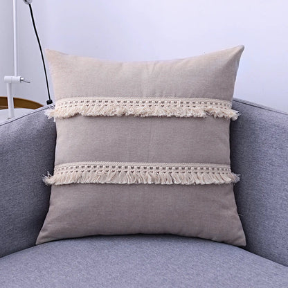 DecorBites™ Boho Style Tassel Pillow Cover Set for Sofa Bed, Beige Grey Blue Yellow