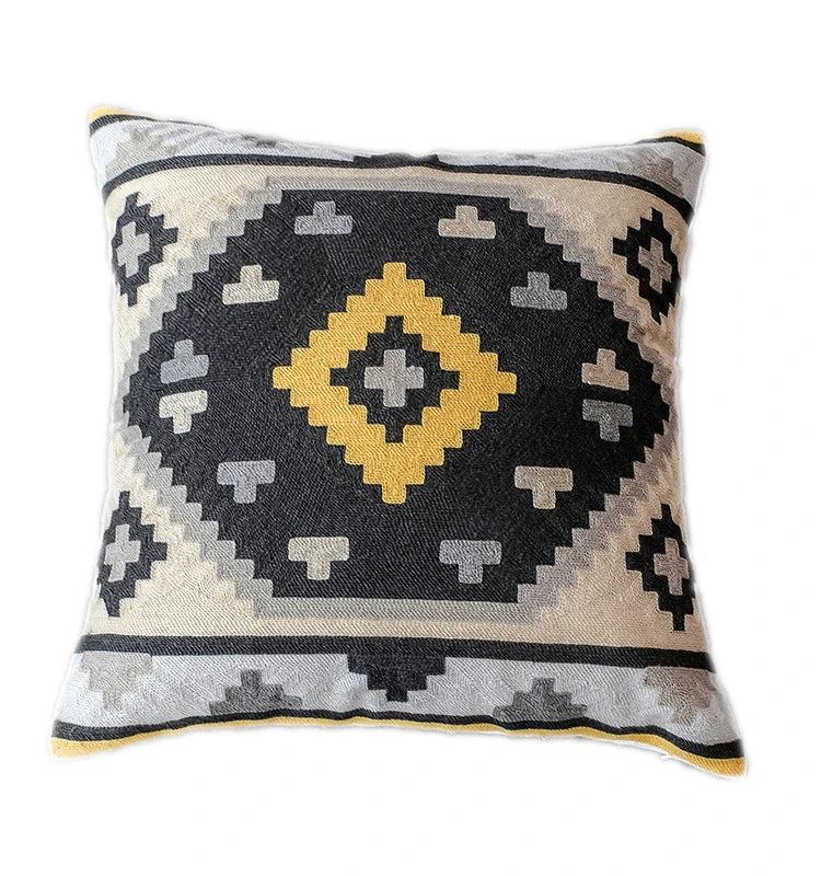 DecorBites™ Grey Embroidered Cotton Pillow Cover 45x45cm for Home Decor and Living Room