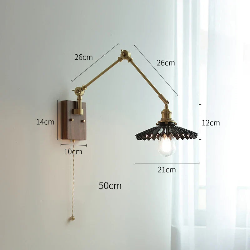 مصباح حائطي DecorBites™‎ بذراع دوارة من النحاس - مصباح حائطي LED لغرفة النوم وغرفة المعيشة