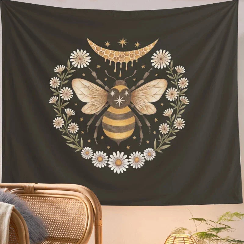 Decobites Honey Floral Bee Daisy Flower Wall Decor Tapestries for Bedroom and Living Room