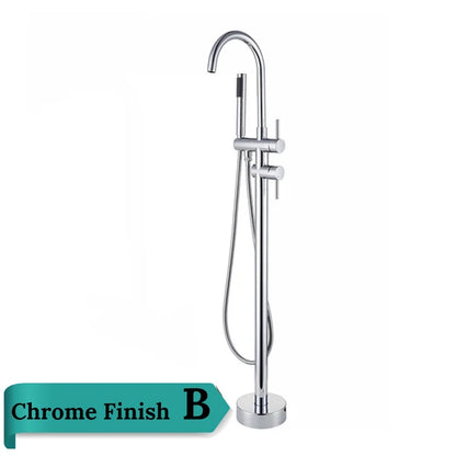 صنبور حوض استحمام نحاسي عتيق مثبت على الأرضية من DecorBites™ مزود بفوهة دوارة وخلاط دش