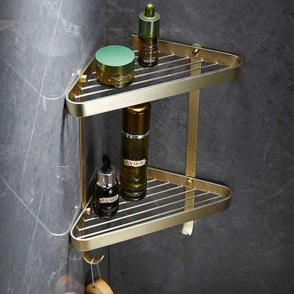 DecorBites™ Brass Bath Hardware Set: Shelf, Towel Rack, Paper & Toilet Brush Holder in Brushed Gold
