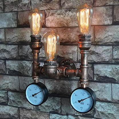 Decorbites™ Luces de Pared para Tuberías Industriales de Agua, Sconces de Pared Retro de Hierro con Óxido, Accesorios de Iluminación Vintage para el Hogar