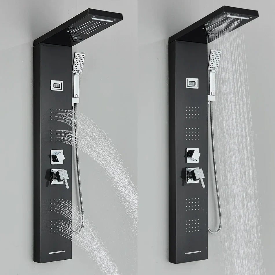 مجموعة دش DecorBites™ Black Rainfall مع نظام تدليك وشاشة درجة الحرارة