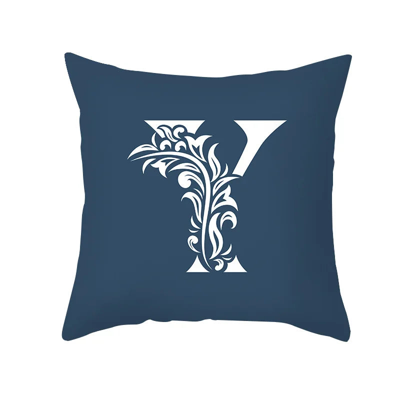 DecorBites™ Blue Letter Pillowcase Solid Color Fleece Sofa Cushion, 45x45CM