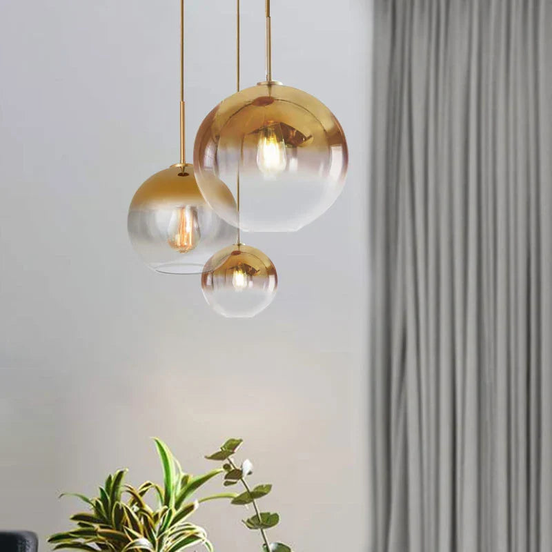 DecorBites™ Gradient Glass Ball Chandelier LED E27 Lamp for Hotel, Bar, and Bedroom