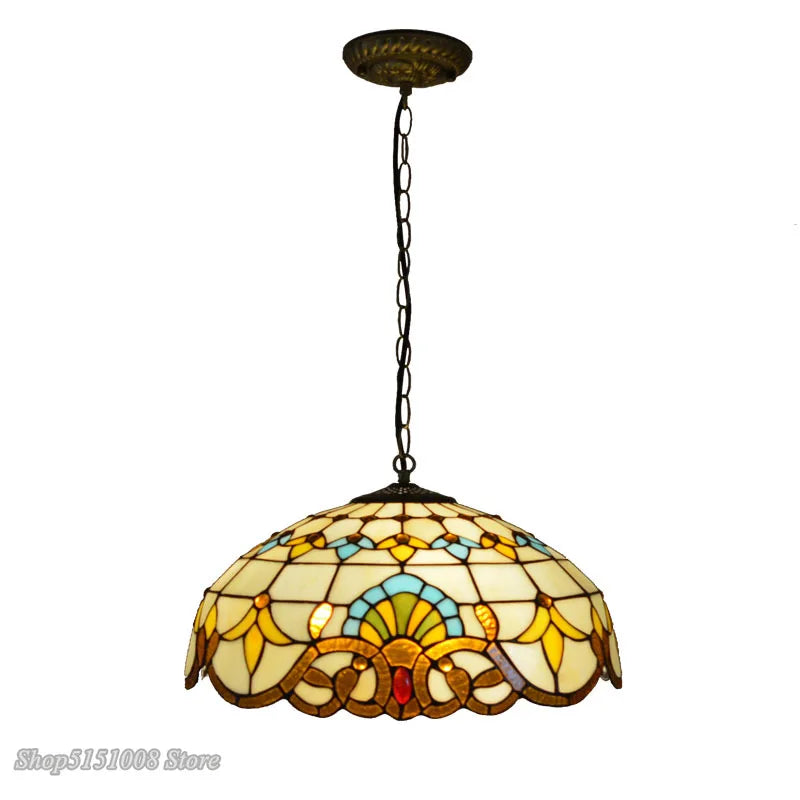 DecorBites™ Baroque Tiffany Pendant Light Stained Glass Chandelier for Home Dining Room E27