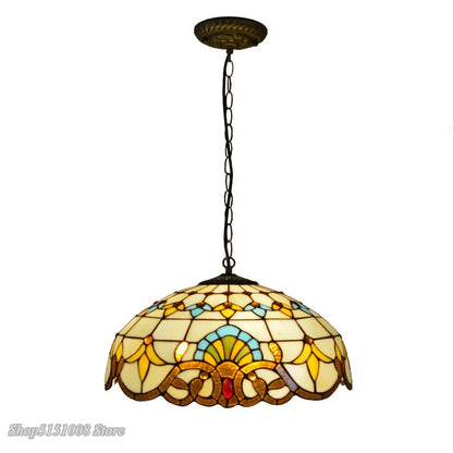 DecorBites™ Baroque Tiffany Pendant Light Stained Glass Chandelier for Home Dining Room E27