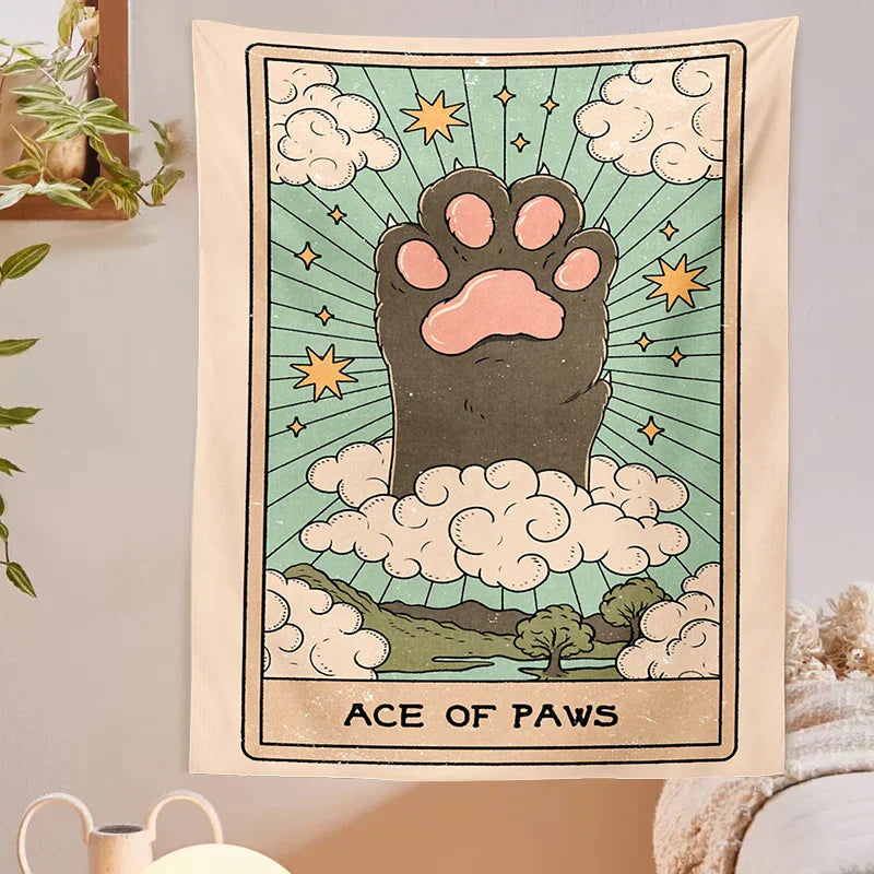 Decobites Tarot Cat Paws Tapestry Wall Hanging for Bohemian Witchcraft Decor