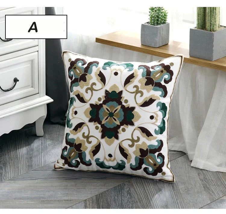 DecorBites™ Ethnic Style Canvas Embroidery Pillow Cover 45x45cm