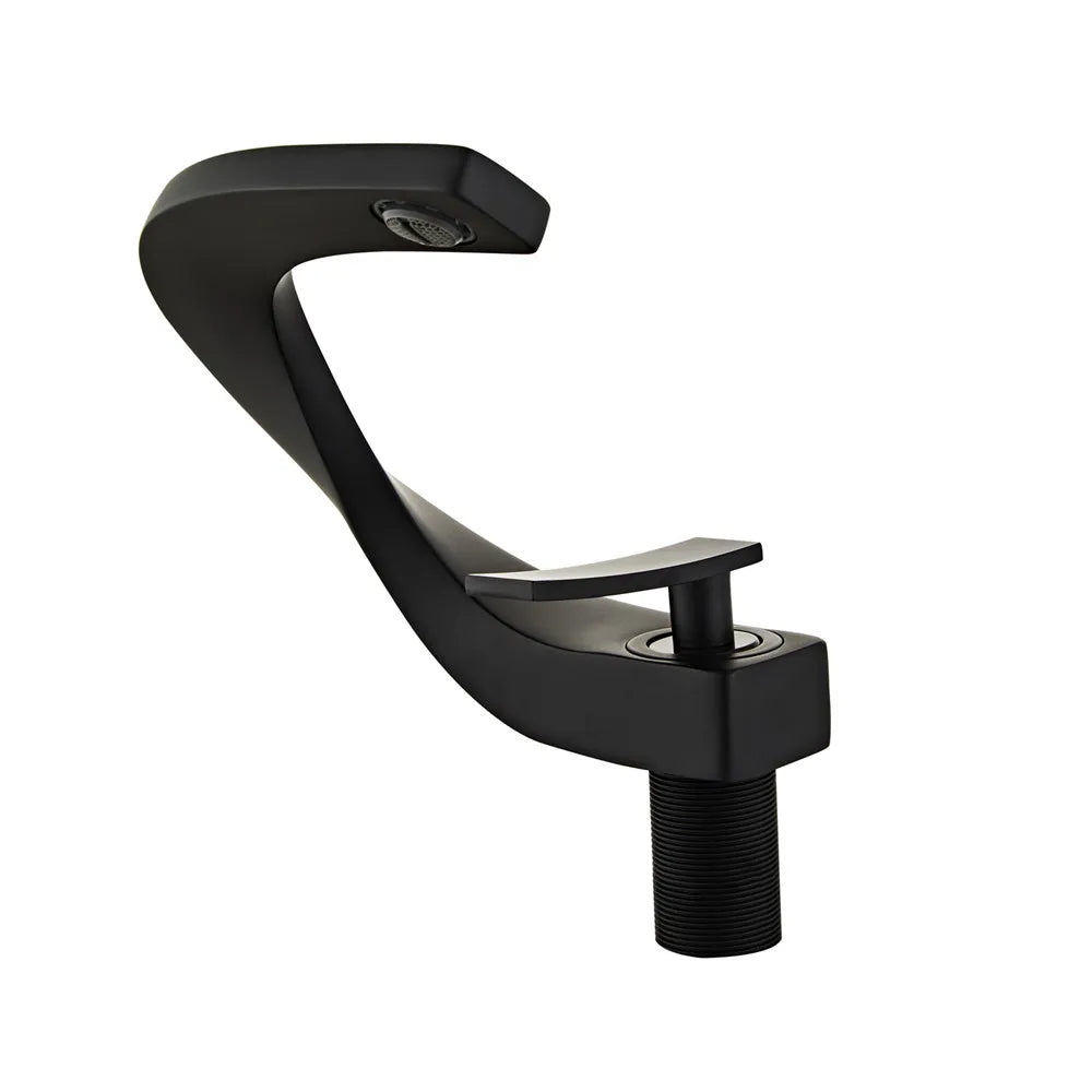 Grifo mezclador para lavabo DecorBites™ negro, acabado dorado cepillado, para baño, agua fría y caliente, cromado.