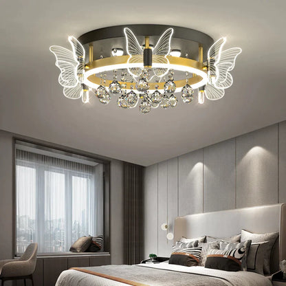 DecorBites™ Elegant Butterfly Flower Crystal Ceiling Lamp for Romantic Home Decor